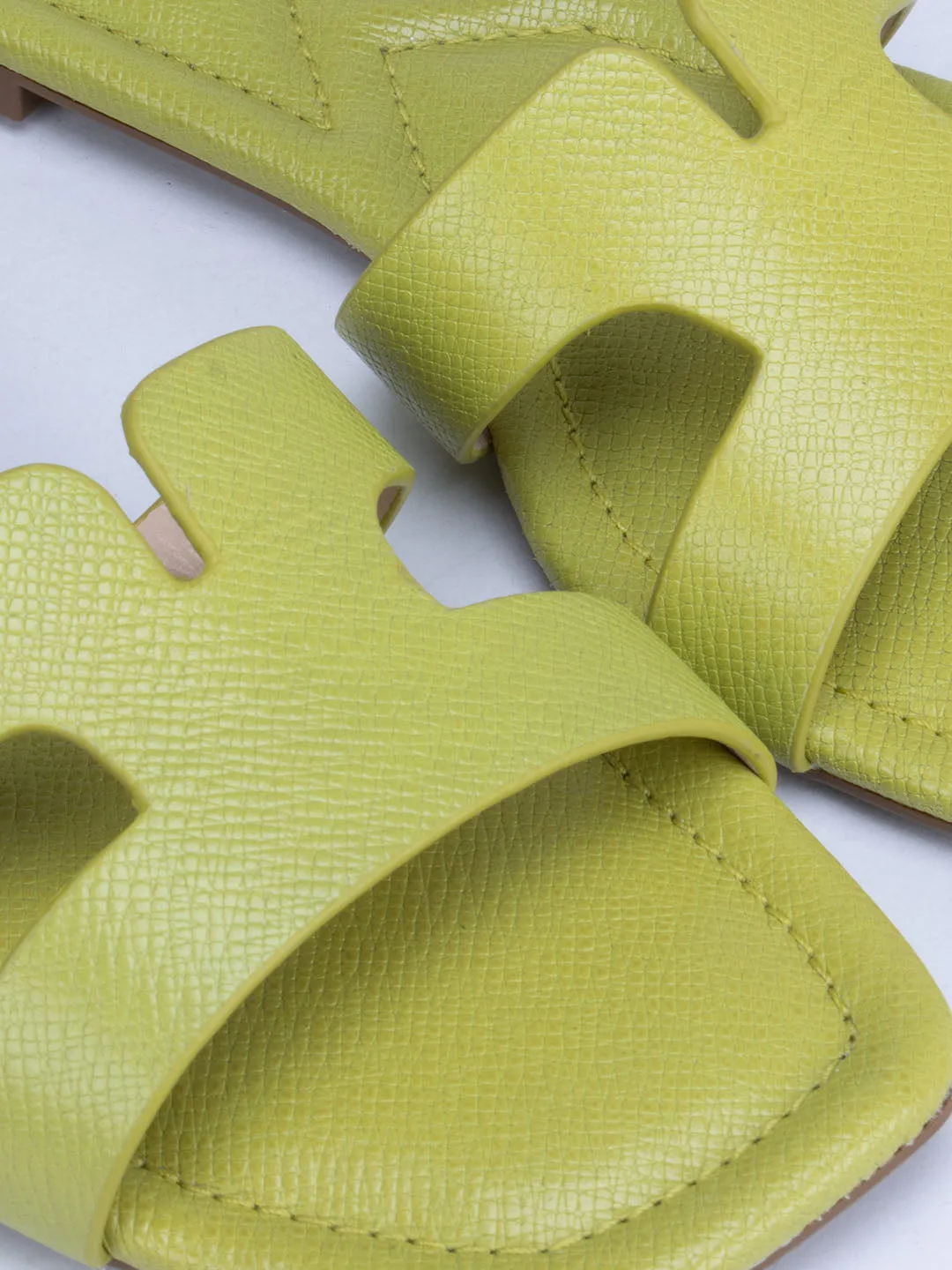 Green Foux Leather Sliders