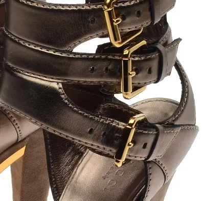 Gucci - Iman  Bronze Platform Pumps with Suede Heel and Ankle Straps - IT 38