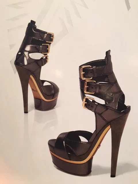 Gucci - Iman  Bronze Platform Pumps with Suede Heel and Ankle Straps - IT 38