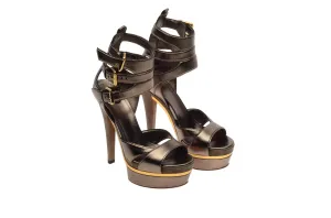 Gucci - Iman  Bronze Platform Pumps with Suede Heel and Ankle Straps - IT 38
