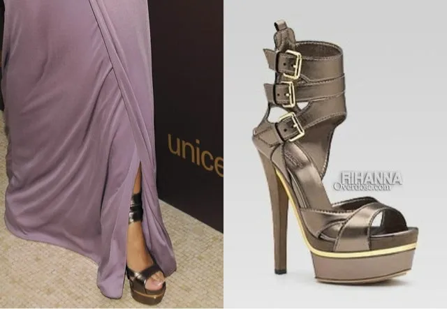 Gucci - Iman  Bronze Platform Pumps with Suede Heel and Ankle Straps - IT 38