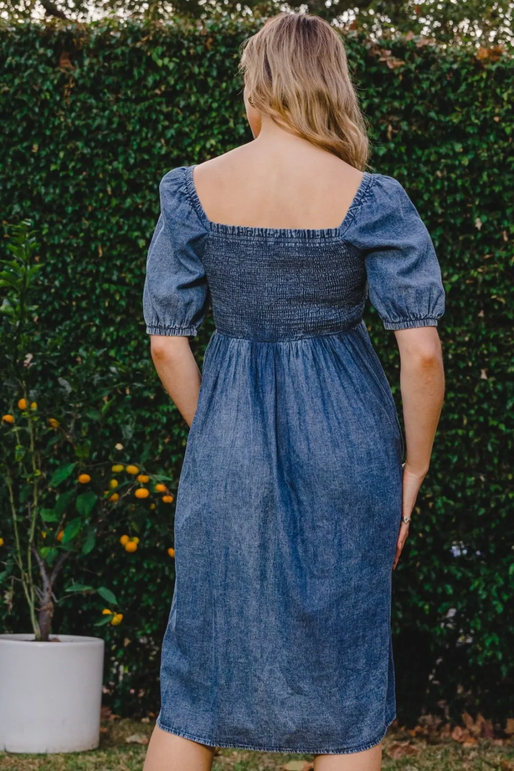 Hazel Blues® |  ODDI Washed Smocked Puff Sleeve Dress
