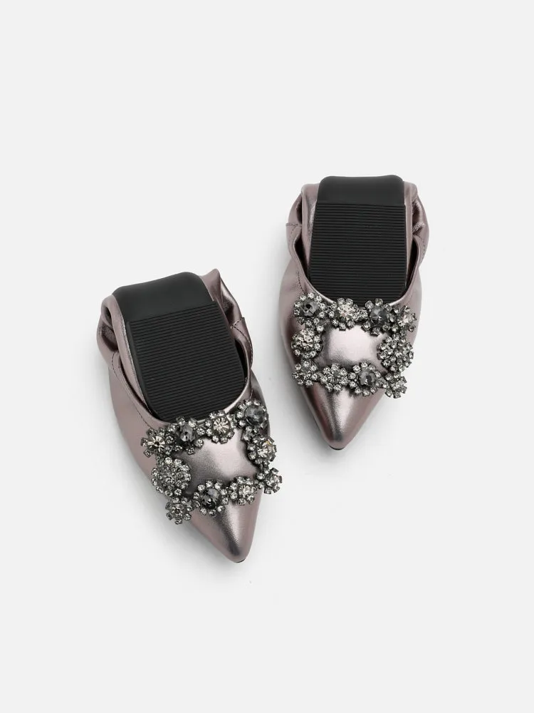 Helene Crystal Buckle Foldable Flats