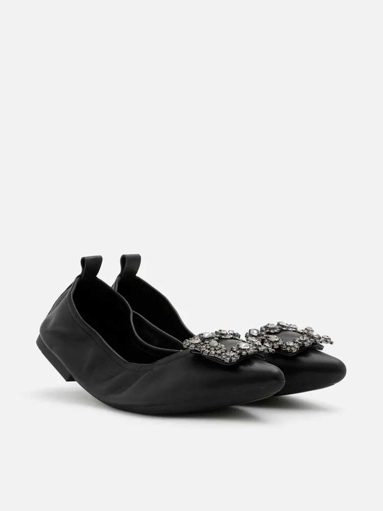 Helene Crystal Buckle Foldable Flats