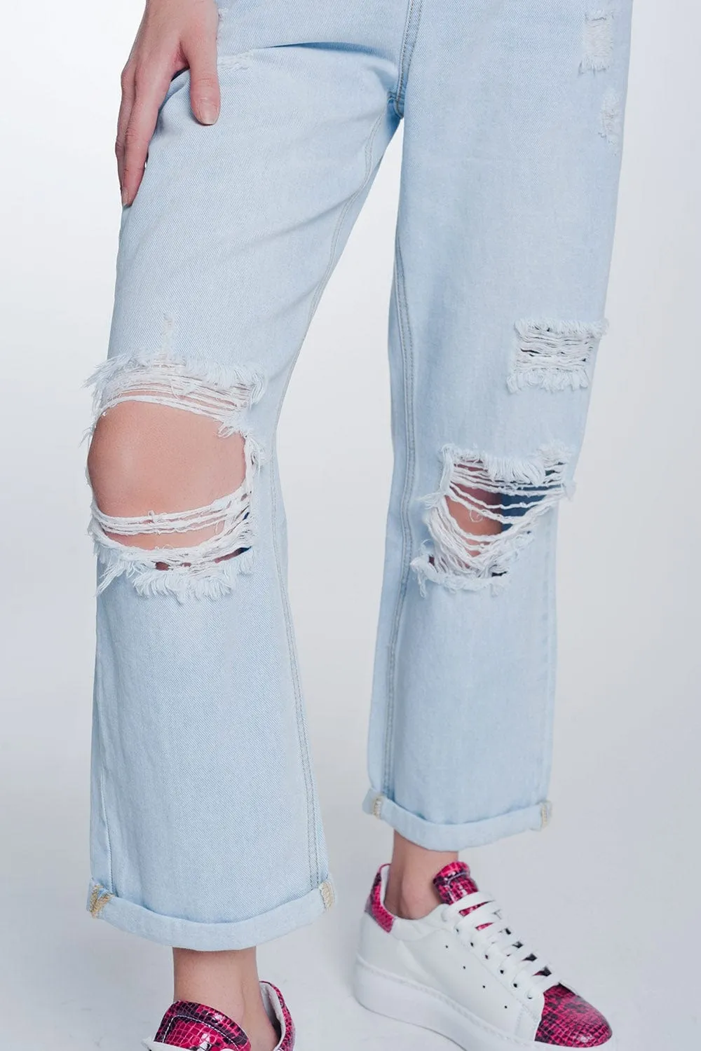 High Rise Straight Crop Jeans In Lightwash Blue