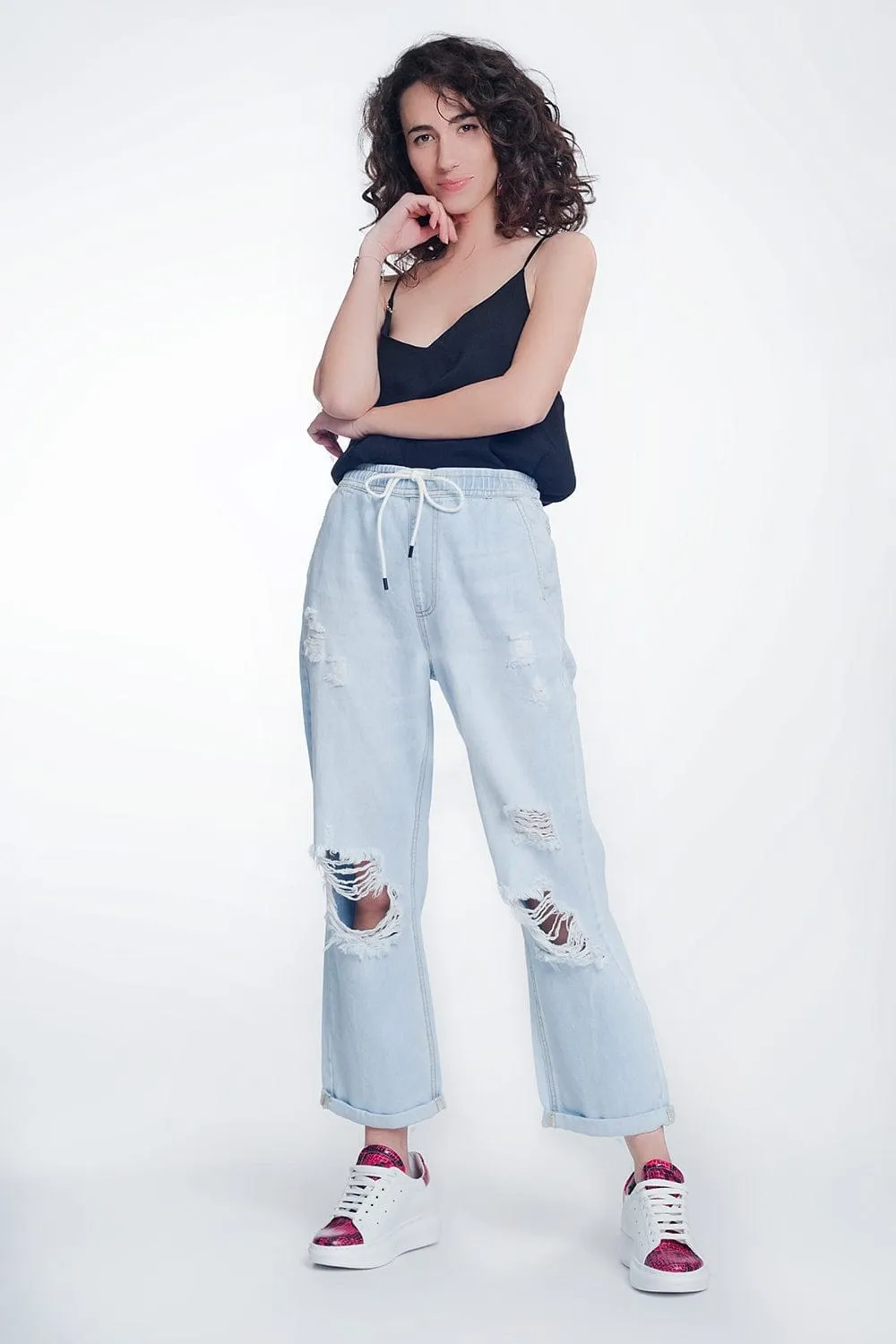 High Rise Straight Crop Jeans In Lightwash Blue