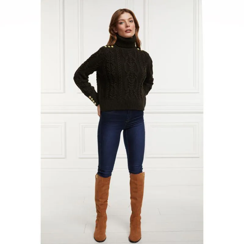Holland Cooper Belgravia Cable Ladies Roll Neck Knit - Fern Green