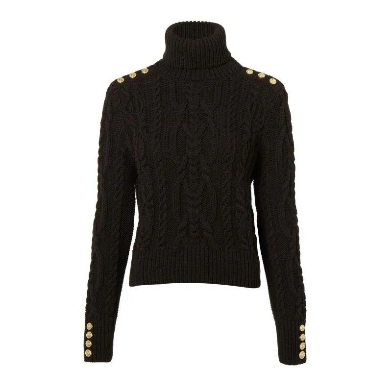 Holland Cooper Belgravia Cable Ladies Roll Neck Knit - Fern Green