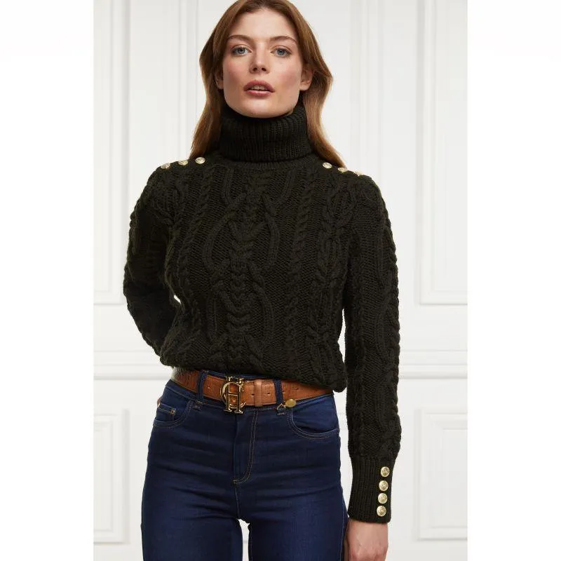 Holland Cooper Belgravia Cable Ladies Roll Neck Knit - Fern Green
