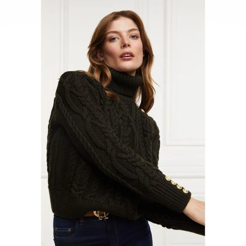 Holland Cooper Belgravia Cable Ladies Roll Neck Knit - Fern Green