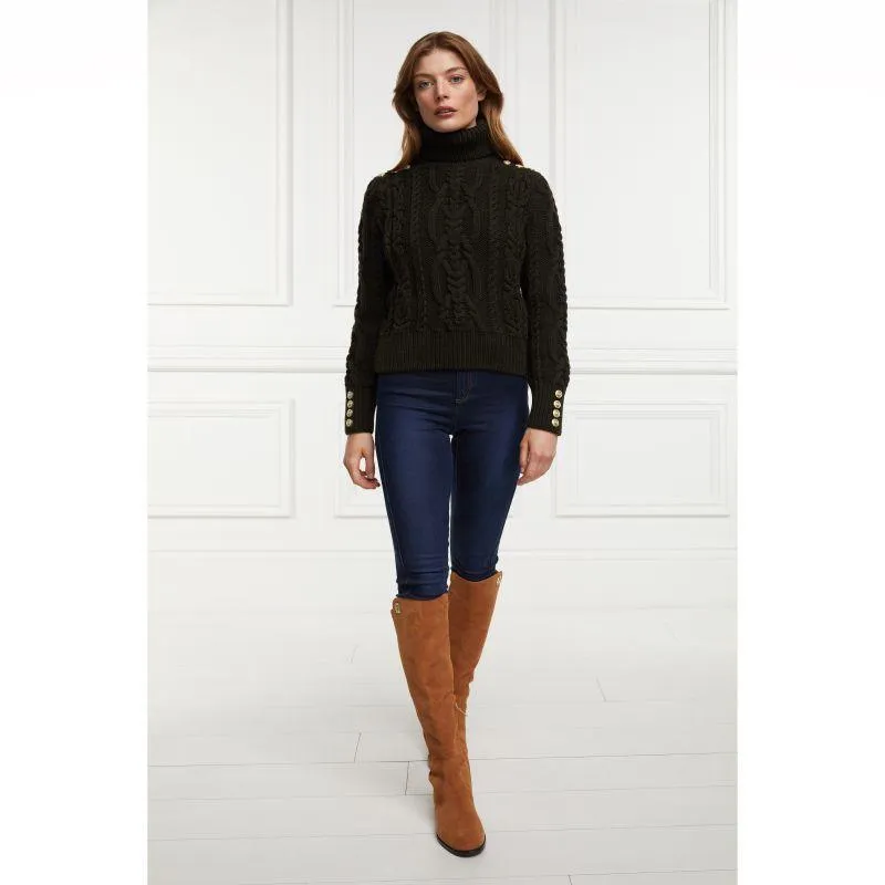 Holland Cooper Belgravia Cable Ladies Roll Neck Knit - Fern Green