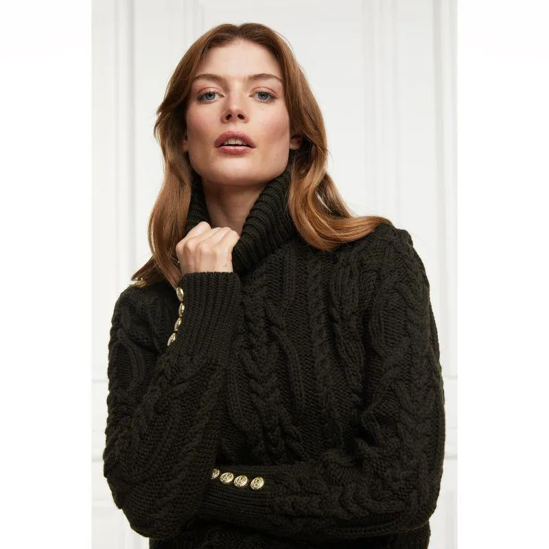 Holland Cooper Belgravia Cable Ladies Roll Neck Knit - Fern Green
