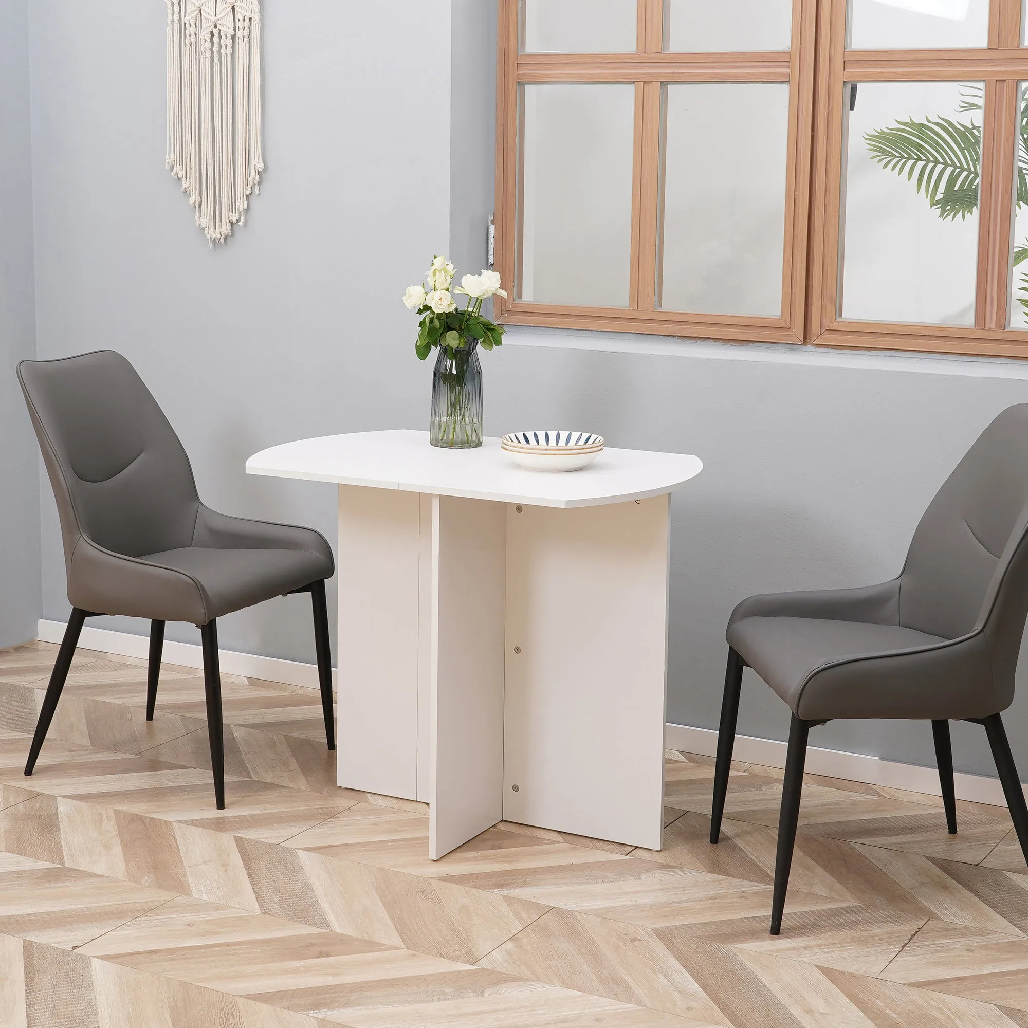 HOMCOM Four-Person Drop Leaf Dining Table - White