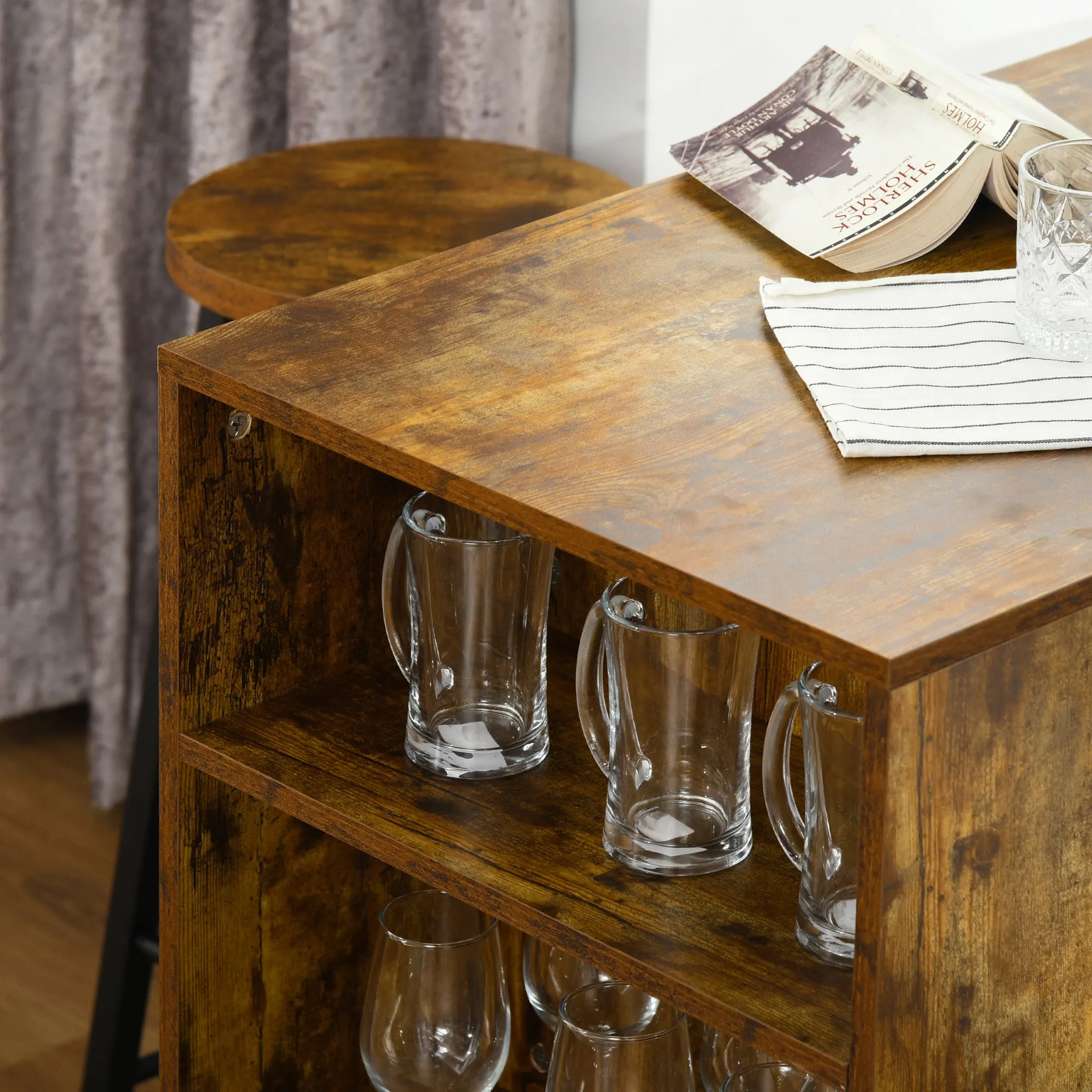 HOMCOM Industrial Bar Table Set for 2, 3 Pieces Pub Table and Bar Stools with Storage Shelf for Kitchen