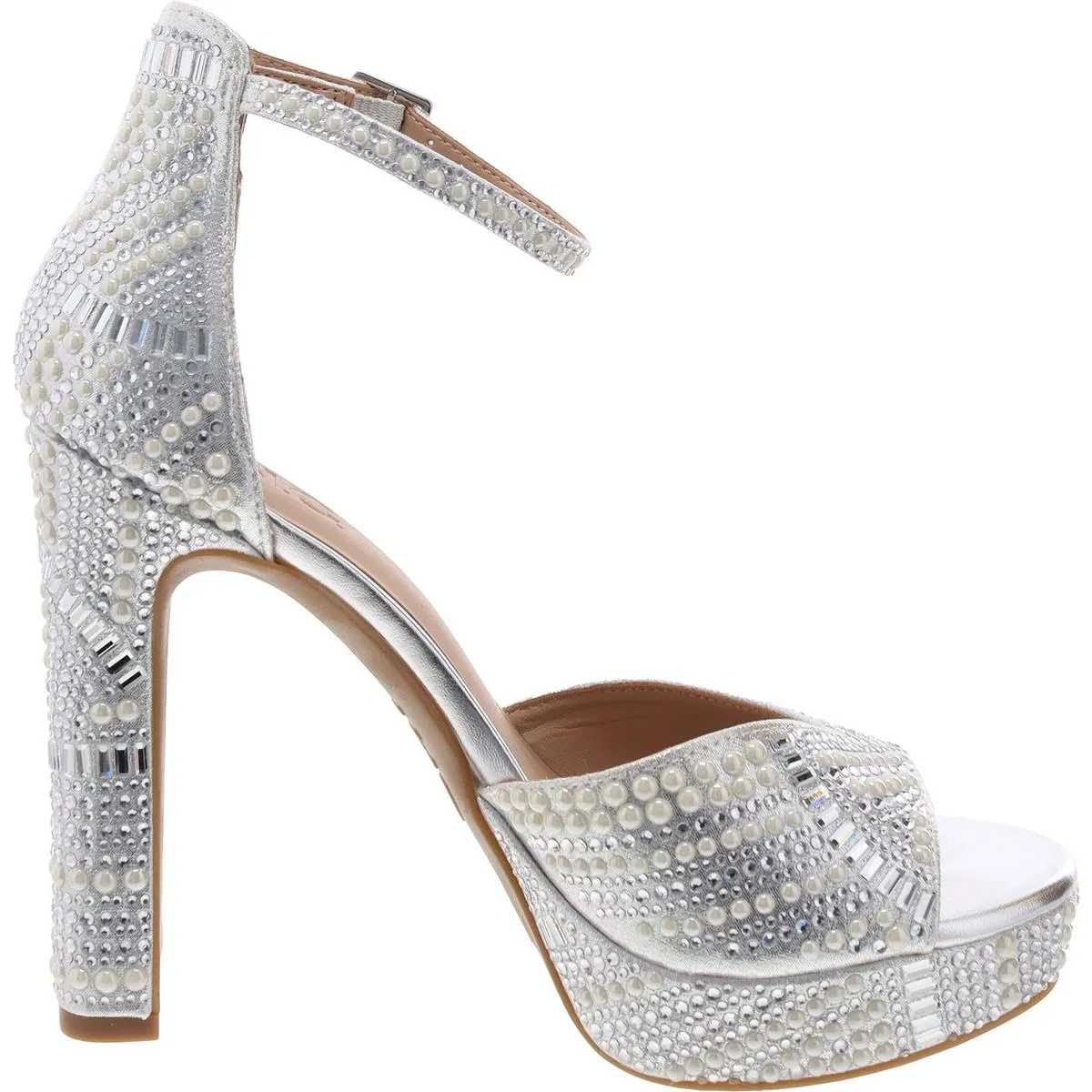 INC Womens Ninel 5 Metallic Rhinestone Platform Sandals