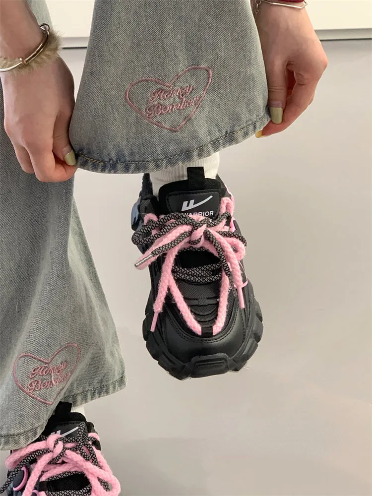 JOSKAA 2024 Black Pink Heart Sneakers Shoes Lovercore - Heartzcore