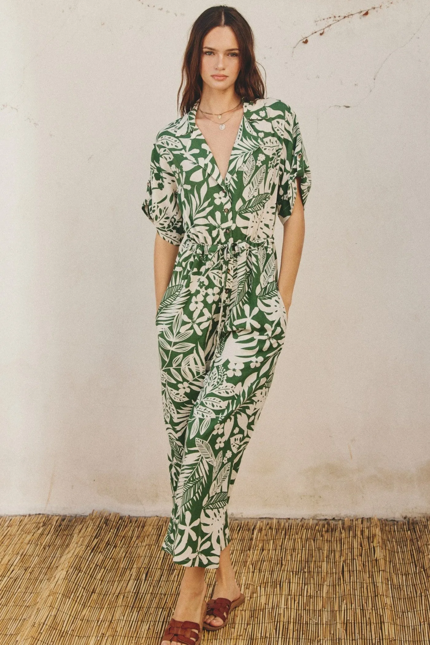 KAILANI TWO-TONE FLORAL PRINT JUMPSUIT
