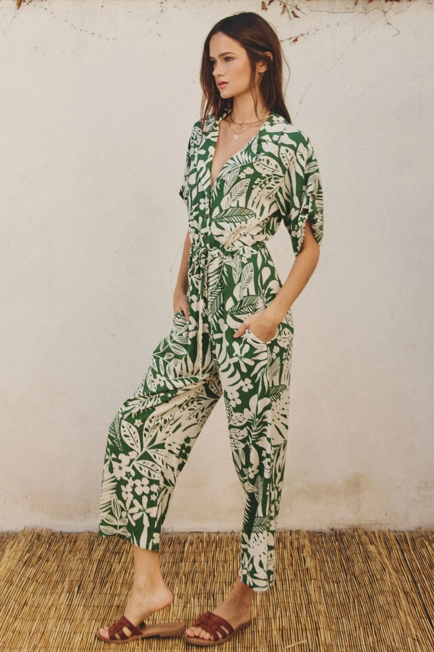 KAILANI TWO-TONE FLORAL PRINT JUMPSUIT