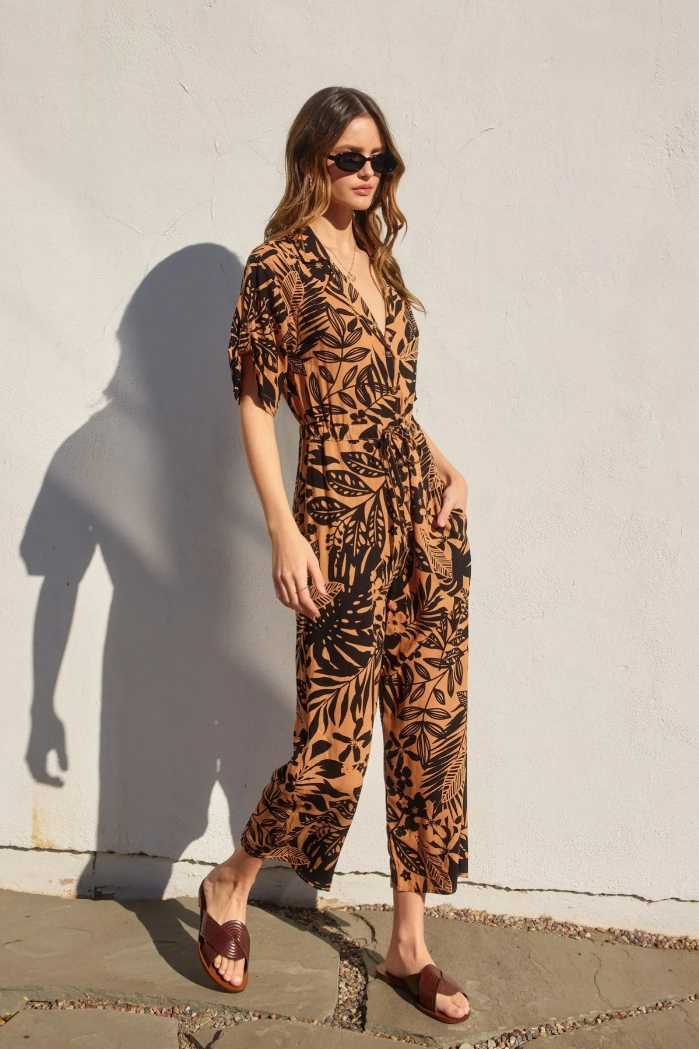 KAILANI TWO-TONE FLORAL PRINT JUMPSUIT