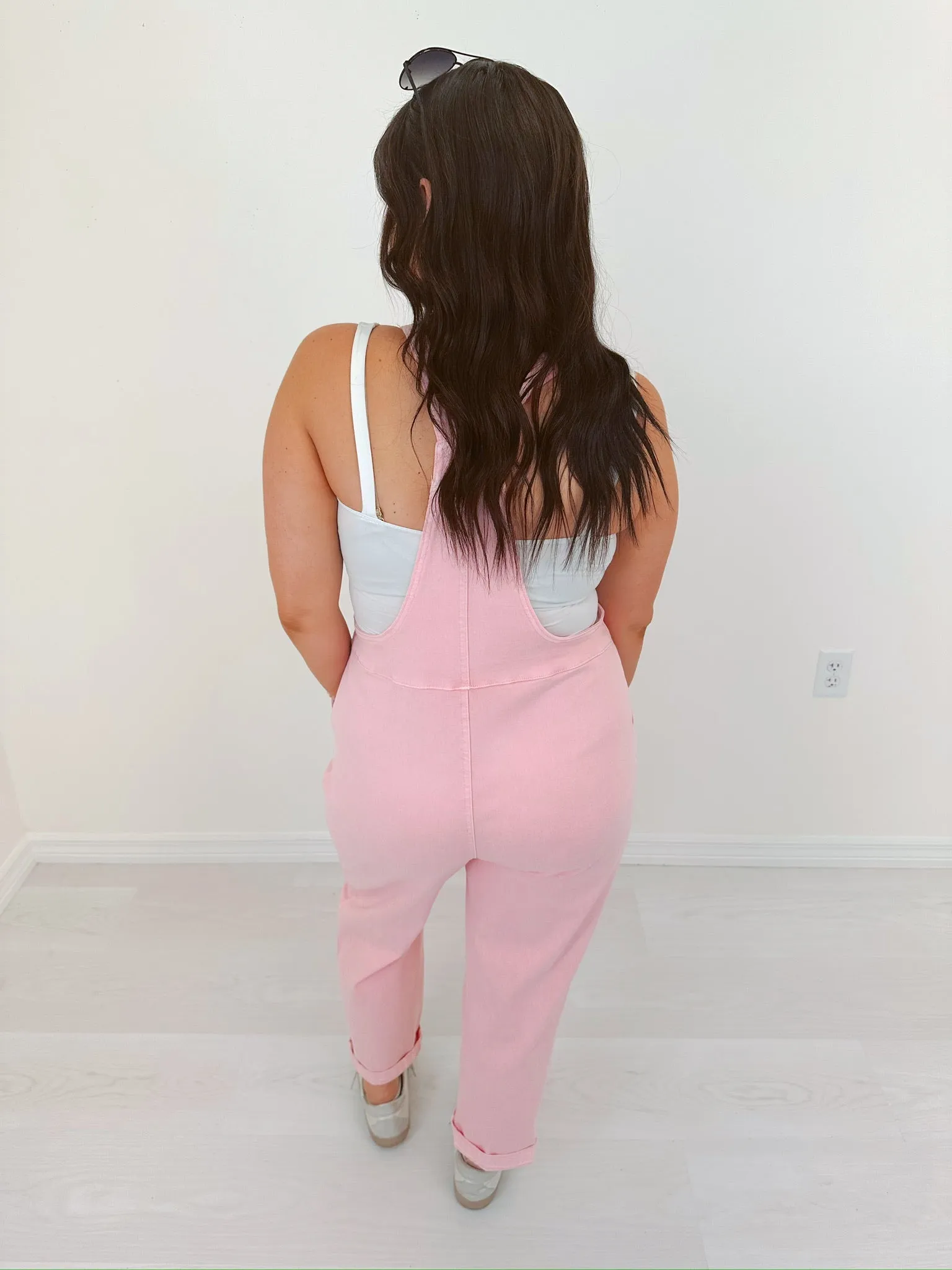 Kamryn Comfy Cropped Tie Knot Overalls - Pink