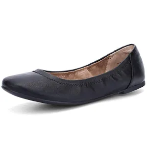 KOLILI Women's Ballet Flat Classic Round Toe Walking Shoes Casual Ladies Faux Leather Flat Shoes Black