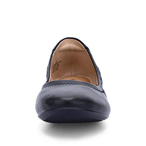 KOLILI Women's Ballet Flat Classic Round Toe Walking Shoes Casual Ladies Faux Leather Flat Shoes Black