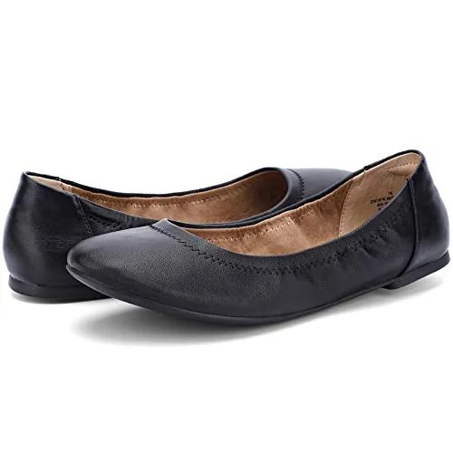 KOLILI Women's Ballet Flat Classic Round Toe Walking Shoes Casual Ladies Faux Leather Flat Shoes Black