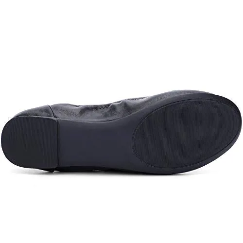 KOLILI Women's Ballet Flat Classic Round Toe Walking Shoes Casual Ladies Faux Leather Flat Shoes Black