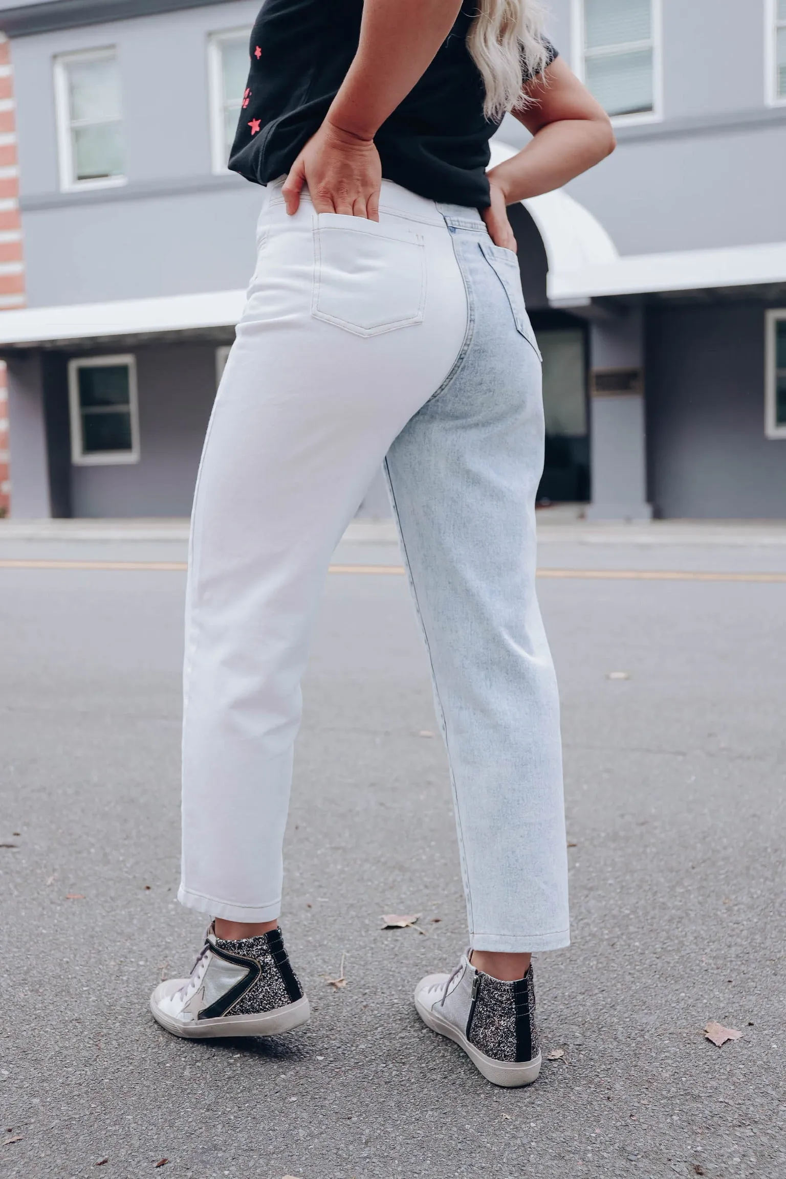 Kylie Two-Tone Straight Leg Jeans