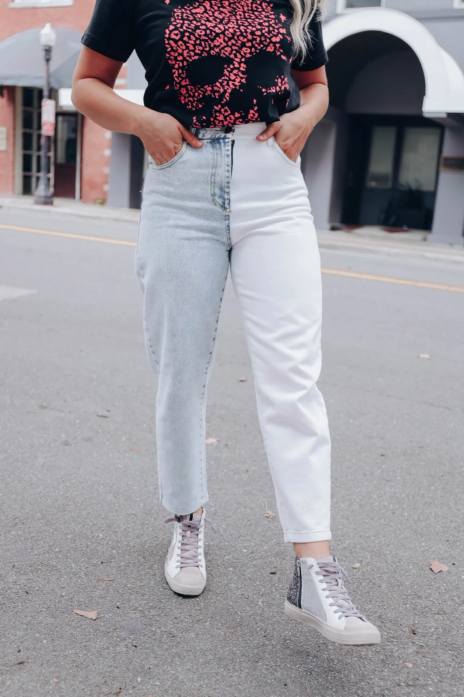 Kylie Two-Tone Straight Leg Jeans