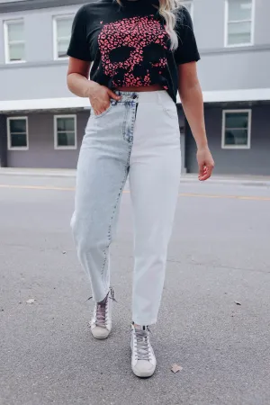 Kylie Two-Tone Straight Leg Jeans