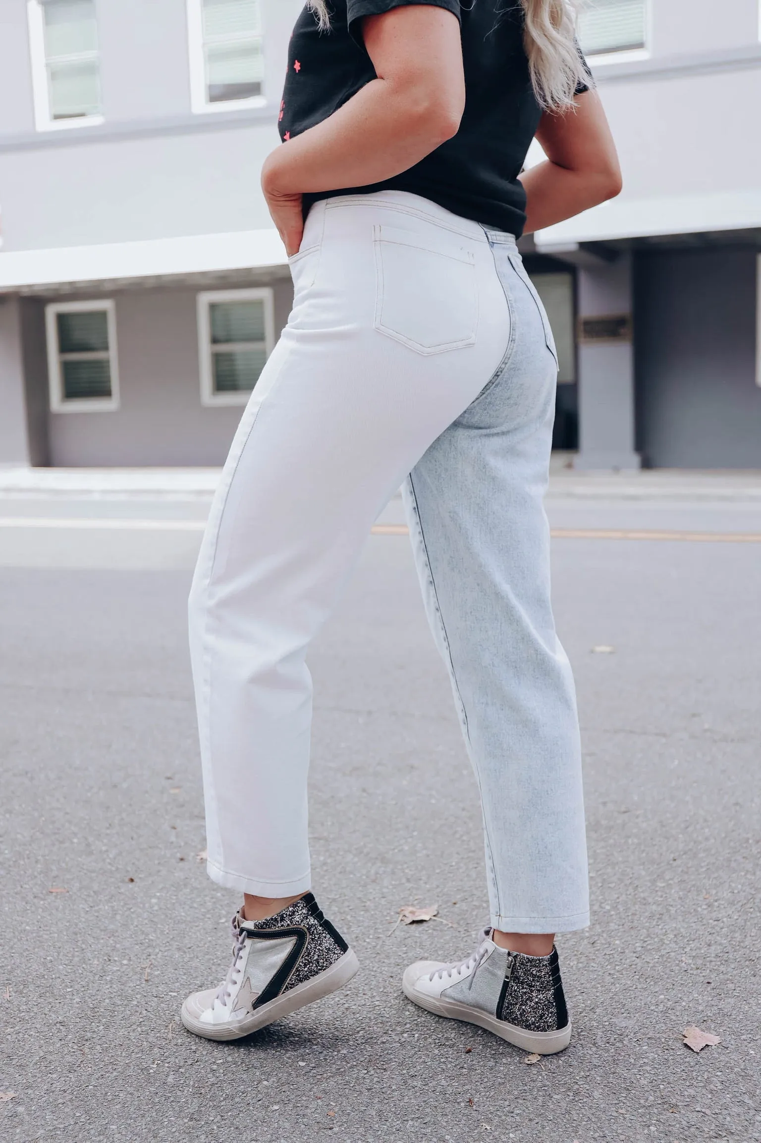 Kylie Two-Tone Straight Leg Jeans