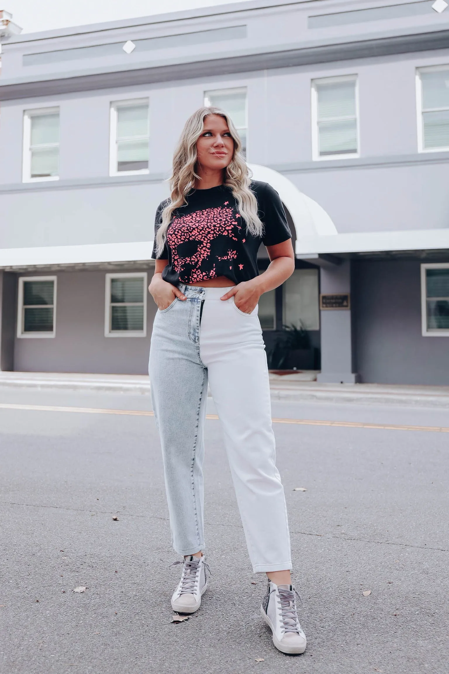 Kylie Two-Tone Straight Leg Jeans