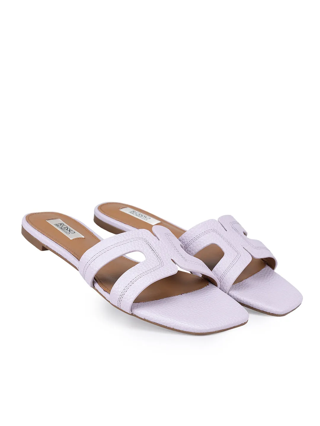 Lilac Textured Leather Sliders