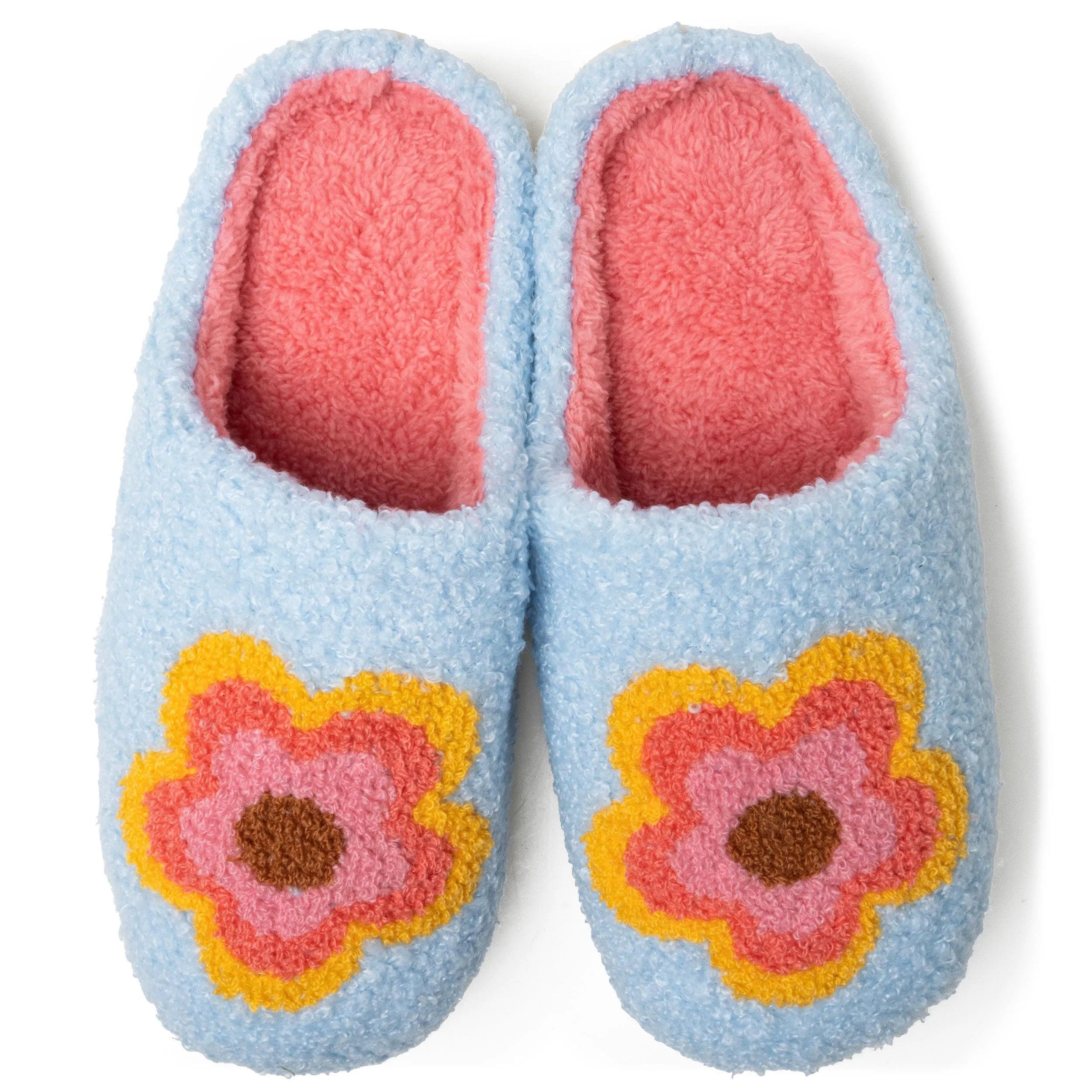 Lounge Out Loud Flower Power Super Fuzzy Slipper Slides