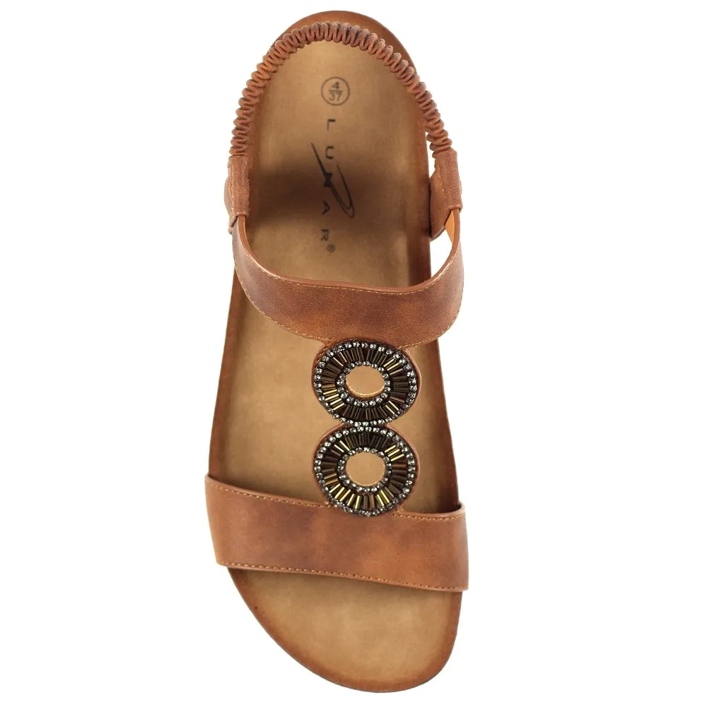 Lunar Women's JLH359 Barwell Wedge Sandals Tan Brown