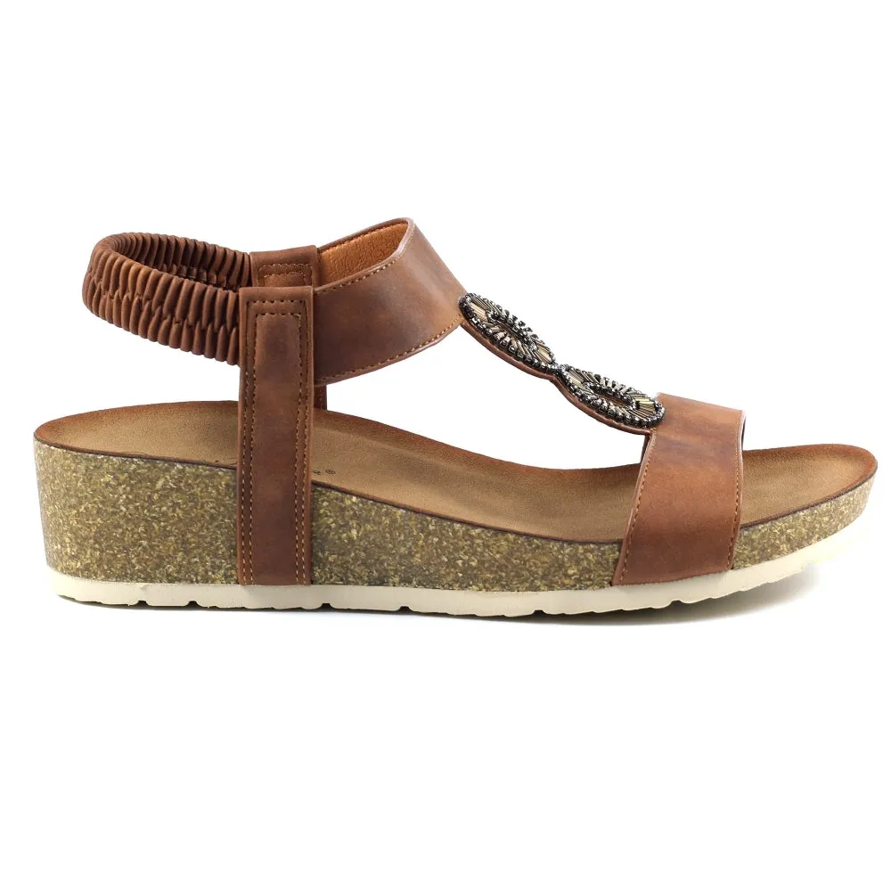Lunar Women's JLH359 Barwell Wedge Sandals Tan Brown