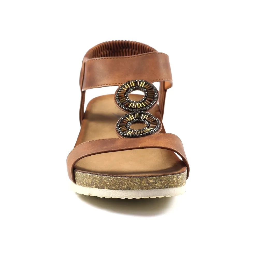 Lunar Women's JLH359 Barwell Wedge Sandals Tan Brown