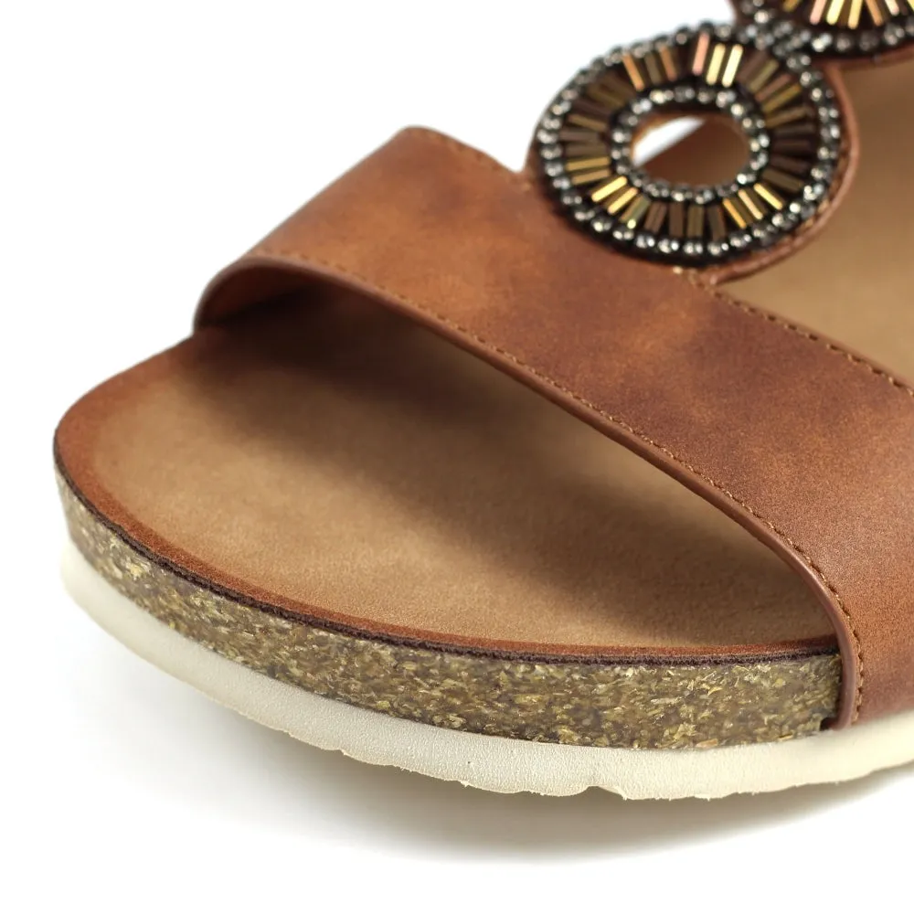 Lunar Women's JLH359 Barwell Wedge Sandals Tan Brown