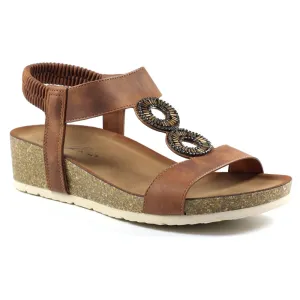 Lunar Women's JLH359 Barwell Wedge Sandals Tan Brown