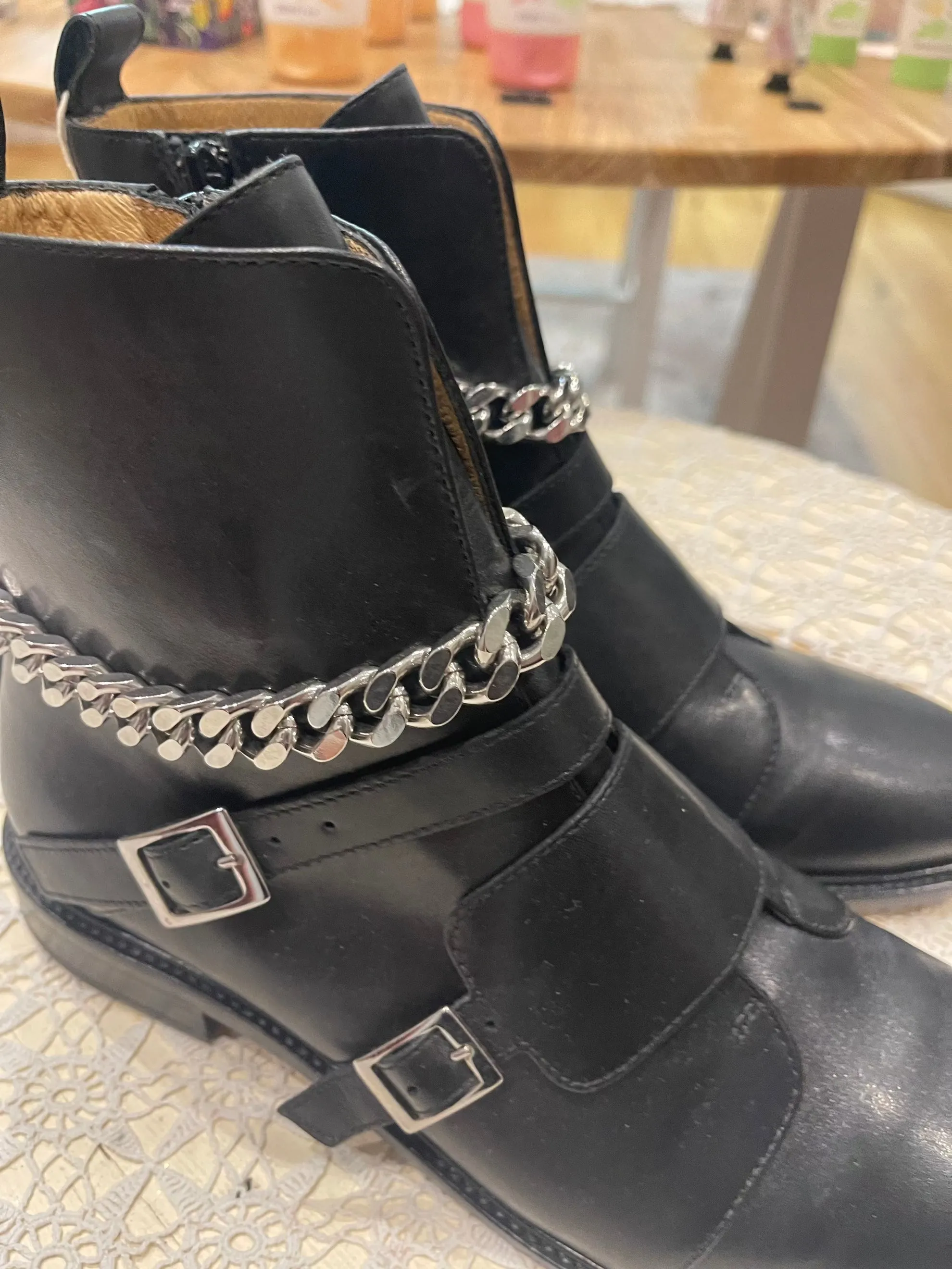 Maje Black Leather Boots With Chain And Buckles