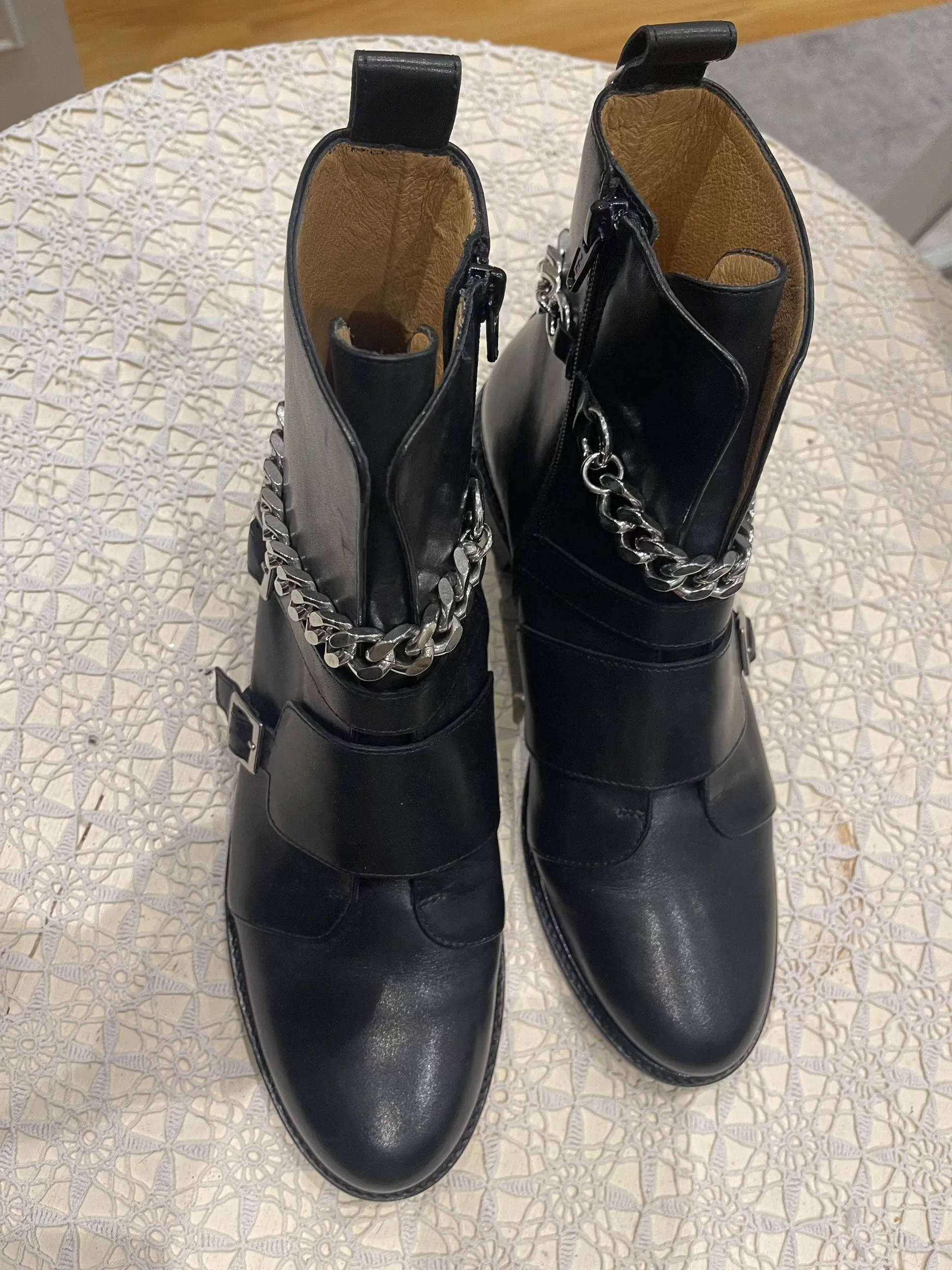 Maje Black Leather Boots With Chain And Buckles