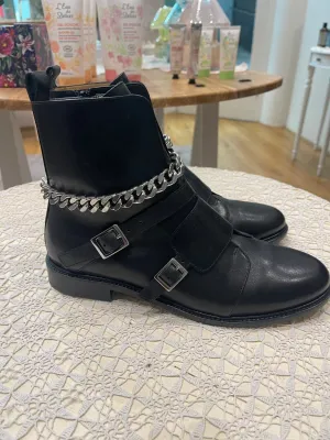 Maje Black Leather Boots With Chain And Buckles