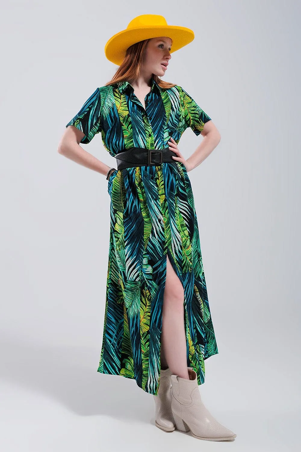 Maxi Shirt Dress In Tropical Print