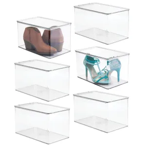 mDesign Stackable Closet Plastic Storage Bin Box with Lid - Container for Organizing Mens and Womens Shoes, Booties, Pumps, Sandals, Wedges, Flats, Heels and Accessories - 7" High, 6 Pack - Clear