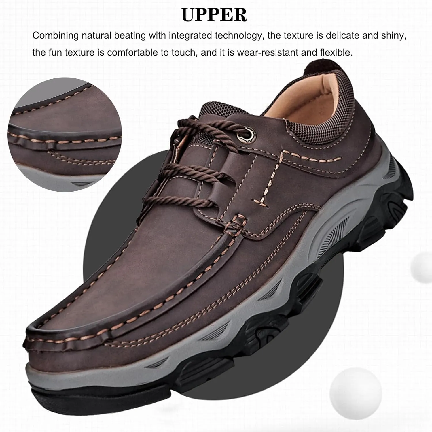 Men's Leather Lace Up Loafers Lightweight Breathable Slip On Casual Shoes Comfortable Non-Slip Fashion Walking Shoes