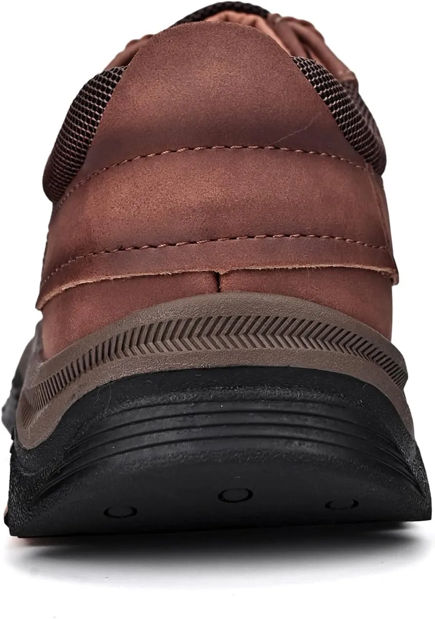 Men's Leather Lace Up Loafers Lightweight Breathable Slip On Casual Shoes Comfortable Non-Slip Fashion Walking Shoes