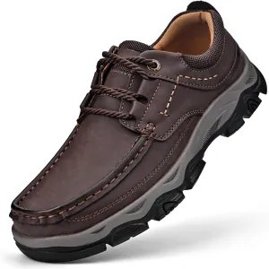 Men's Leather Lace Up Loafers Lightweight Breathable Slip On Casual Shoes Comfortable Non-Slip Fashion Walking Shoes