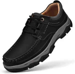 Men's Leather Lace Up Loafers Lightweight Breathable Slip On Casual Shoes Comfortable Non-Slip Fashion Walking Shoes