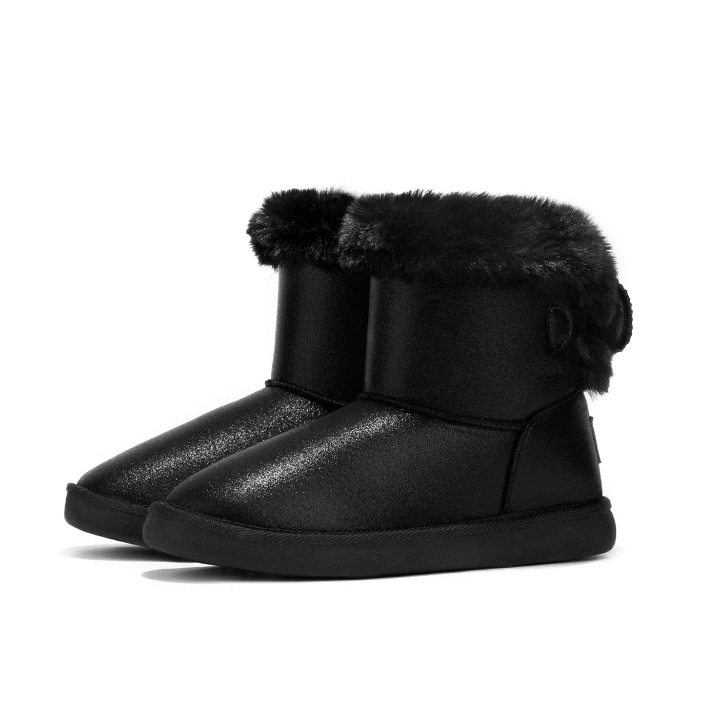 Metallic Black Bow Australian Ankle Boots
